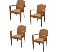 4x KONWAY® MAUI Fauteuil empilable Marron Premium Polyrattan Fauteuil de jardin Set de chaises