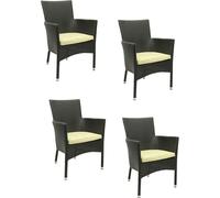 4x KONWAY® MILANO Fauteuil empilable Noir + Coussin d'assise Polyrattan Set de Fauteuil de Jardin