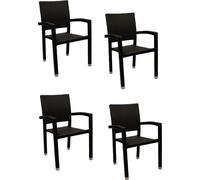 4x KONWAY® PORTO Fauteuil empilable noir Premium Polyrattan Garden Chair Set