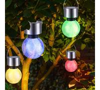 4x Lampe D'Extérieur Solaire LED Changement De Couleur Jardin Crackle Verre