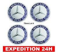 4x Logo Jante Mercedes Benz Bleu Nuit 75mm Cache Moyeu Centre De Roue Emblème