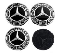 4x Logo Jante Mercedes Benz Noir Argent 75mm Cache Moyeu Centre De Roue Emblème