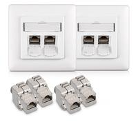 kwmobile 4X Module Keystone Cat 6A - Lot 4X Connecteur Module de Brassage 2X Prise Murale - Branchement Câble RJ45 avec Raccord Blindé - Snap-in