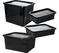 4X Multibox en plastique avec couvercle Noir 4,5 L, 10 L, 20 L, 30 L