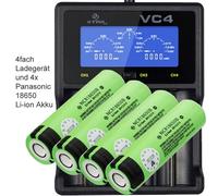 4x Panasonic 18650 batterie Li-Ion et chargeur rapide 4x Li-Ion