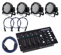 4x PAR 144 LED DMX RGBW Projecteur Eclairage Effet Strobo Contrôleur DMX Cables