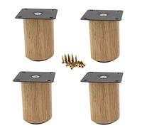 4x Pieds de Meubles en Bois Massif,Pattes de Canapé-Lit de Rechange,Pied de Meuble TV Rond DIY,Moderne Table Basse Placard Table de Chevet Jambes,avec Accessoires de Montage,Bois d'hévéa (10cm/4")