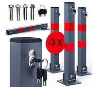 4x Poteau de stationnement barrière parking pliable 3 clés verrouillable acier accessoires bandes réfléchissantes borne