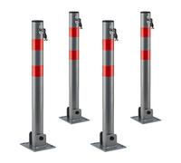 4X Poteaux de Parking, barrière de Parking Rabattable Voiture 65 cm de Hauteur en Acier, Gris & Rayures Rouge Rond