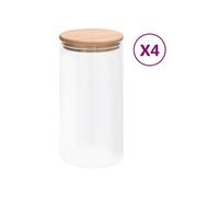 vidaXL 4x Pots de Conservation en Verre Couvercle en Bambou Bocaux de Stockage Récipients de Conservation Bouteilles de Stockage 1200 ml Transparent G