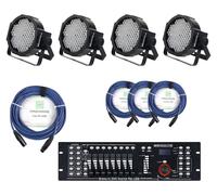 4x Projecteur Flat PAR 144 LED RGBW Effet Lumiere Disco Set Controleur DMX Cable