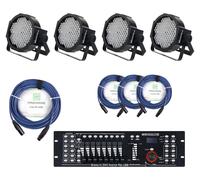 4x Projecteur Flat PAR 144 LED RGBW Effet Lumiere Disco Set Controleur DMX Cable