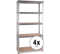 Stagecaptain Heavyrack HR-175 SR Ensemble de 4 Étagères Rangement - Charge Lourde à 5 étages de 175 kg - 875 kg Max - Meuble de Garage Atelier en Acier et Bois MDF - Argent
