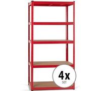 Stagecaptain Heavyrack HR-175 RD Ensemble de 4 Étagères Rangement - Charge Lourde à 5 étages de 175 kg - 875 kg Max - Meuble de Garage Atelier en Acier et Bois MDF - Rouge