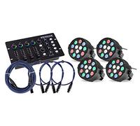 4x Showlite SPS-121 LED Smart Party Spot (3 LEDs rouges, 3 vertes, 3 bleues et 3 blanches de 1 watt chacune, contrôleur DMX avec réglages de couleur séparés, incl. 3x câbles DMX 1m et 1x 10m) Noir