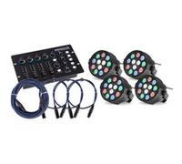 4x Showlite SPS-121 LED Smart Party Spot en Set avec Contrôleur DMX | Smart Party Spots, 12 LEDs de 1 watt chacune (3 rouges, 3 bleues, 3 vertes, 3 blanches), Angle de diffusion 25°, Mode couleur