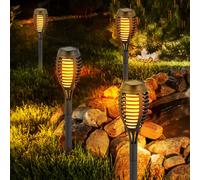 Torches à Flamme Solaire Lampe de Jardin Lampe Solaire d'Extérieur Torches Solaires pour l'Extérieur Lampes Solaires à Flamme Torche pour l'Extérieur, Effet Feu, 12x LED, DxH 7,5x50cm, Lot de 4
