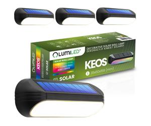 4x Solar-Gartenleuchte LED Wandleuchte Außenleuchte 3000K + RGB KEOS LUMILED