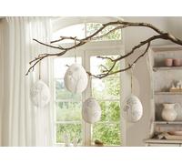 4x suspensions décoratives "Shabby Egg" oeufs de Pâques en métal, blanc, peint avec des fleurs, décoration de Pâques, oeuf, décoration à suspendre