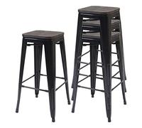4x Tabouret De Bar Hwc-A73 Avec Siège En Bois, Chaise De Comptoir, Métal, Design Industriel, Empilable Noir Multicolore