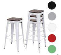 4x Tabouret de bar HWC-A73, avec siège en bois, métal, style industriel blanc