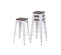 4x Tabouret De Bar Hwc-A73, Avec Siège En Bois, Métal, Style Industriel Blanc Multicolore