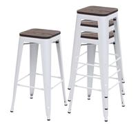 4x Tabouret de bar MENDLER HWC-A73, avec siège en bois, métal, style industriel blanc Blanc G