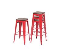 4x Tabouret De Bar Hwc-A73, Avec Siège En Bois, Métal, Style Industriel Rouge Multicolore