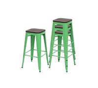4x Tabouret de bar HWC-A73, avec siège en bois, métal, style industriel vert