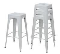 4x tabouret de bar HWC-A73, chaise de comptoir, métal, empilable, design industriel blanc