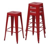 4x tabouret de bar HWC-A73, chaise de comptoir, métal, empilable, design industriel rouge