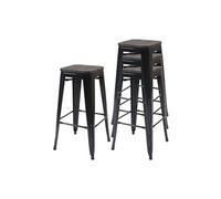 4x Tabouret De Bar Hwc-A73 Avec Siège En Bois, Chaise De Comptoir, Métal, Design Industriel, Empilable Noir Multicolore