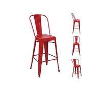 4x tabouret de bar HWC-A73, chaise de comptoir avec dossier, métal, design industriel rouge