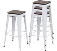 4x Tabouret de bar HWC-A73, avec siège en bois, métal, style industriel blanc