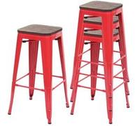 4x Tabouret De Bar Hwc-A73, Avec Siège En Bois, Métal, Style Industriel Rouge Multicolore