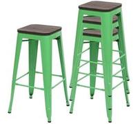 4x Tabouret de bar HWC-A73, avec siège en bois, métal, style industriel vert