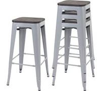 4x Tabouret De Bar Hwc-A73 Avec Siège En Bois, Chaise De Comptoir, Métal, Design Industriel, Empilable Gris Multicolore