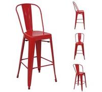 4x tabouret de bar HWC-A73, chaise de comptoir avec dossier, métal, design industriel rouge Multicolore