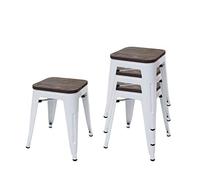 4X Tabouret HWC-A73, avec siège en Bois, métal, Style Industriel, empilable - Blanc