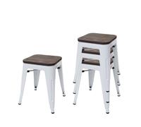 4x Tabouret HWC-A73, avec siège en bois, métal, style industriel, empilable blanc