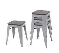 4x Tabouret HWC-A73, avec siège en bois, métal, style industriel, empilable - gris