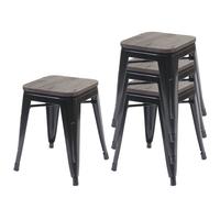 Mendler 4X Tabouret HWC-A73 métal Style Industriel empilable Noir