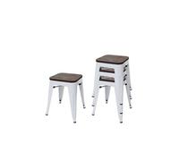 4x Tabouret Hwc-A73, Avec Siège En Bois, Métal, Style Industriel, Empilable Blanc Multicolore