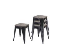 4x Tabouret Hwc-A73, Avec Siège En Bois, Métal, Style Industriel, Empilable Noir Multicolore