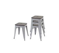 4x Tabouret HWC-A73, avec siège en bois, métal, style industriel, empilable - gris