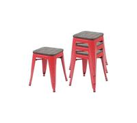 4x Tabouret HWC-A73 métal style industriel rouge