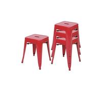 4x tabouret HWC-A73, tabouret en métal, design industriel, empilable rouge
