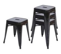 Mendler Tabouret HWC-A73 métal design industriel empilable noir – lot de 4