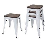 4x Tabouret HWC-A73, avec siège en bois, métal, style industriel, empilable blanc