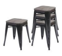 Mendler Tabouret HWC-A73 lot de 4 métal style industriel empilable Noir